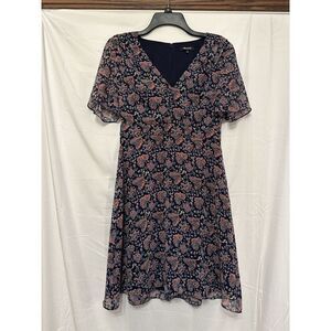 Madewell Orchard Flutter-Sleeve Dress Floral Mix Navy Blue Pink Size 0‎ Boho